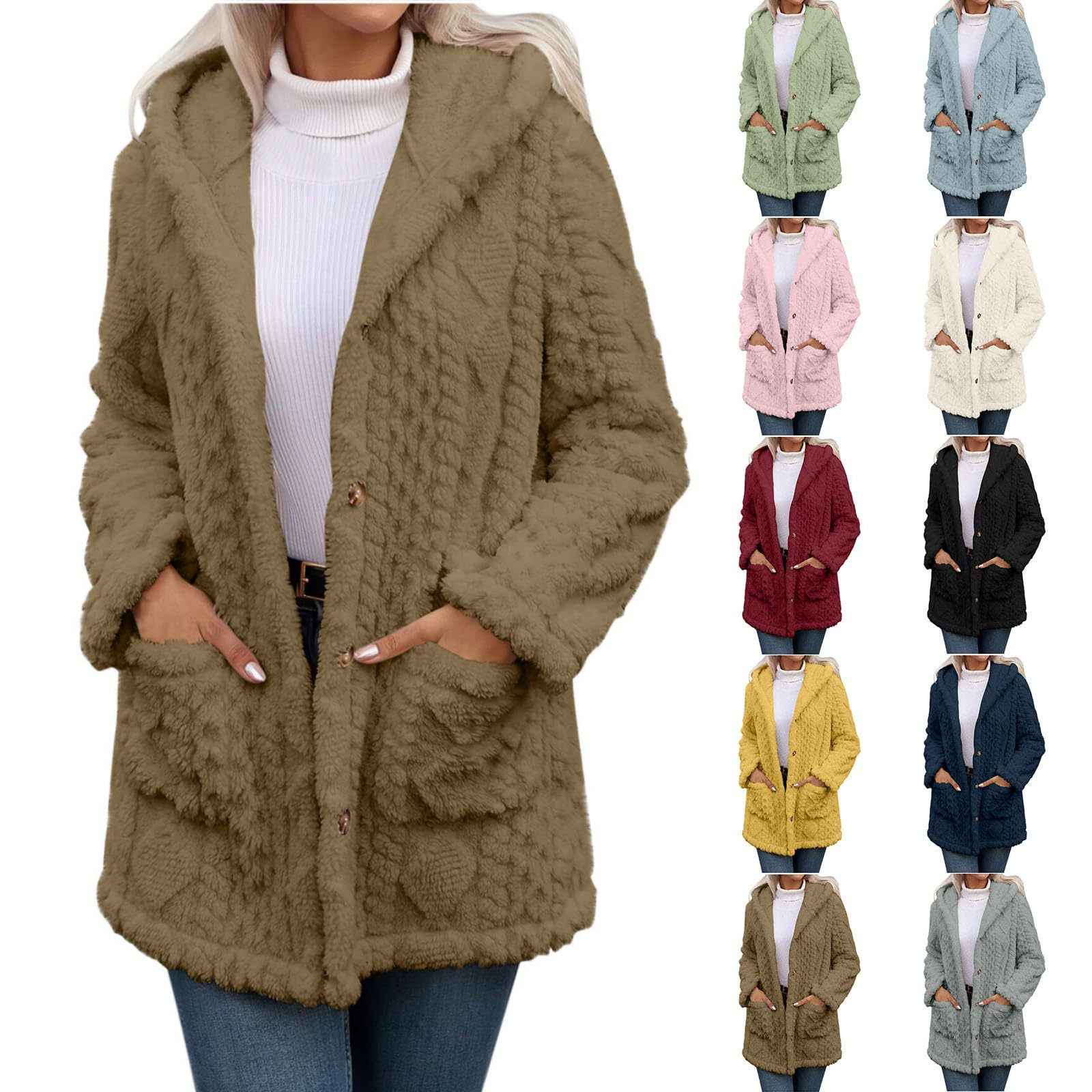 Women's Hooded Button Cardigan Jacket – Thick Knit, Long Sleeve