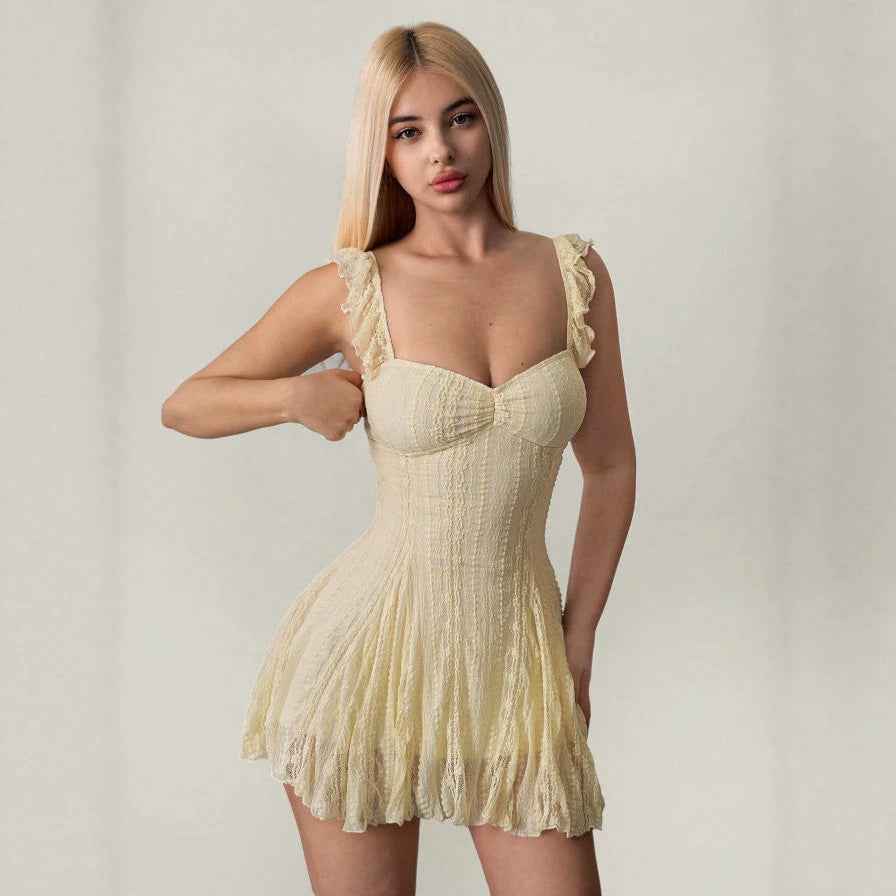 Apricot Lace Patchwork Summer A-Line Dress
