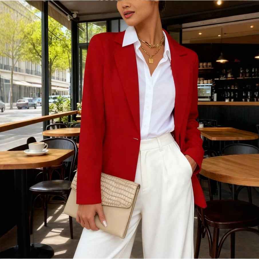 Waist-Cinched Lapel Collar Long-Sleeve Blazer