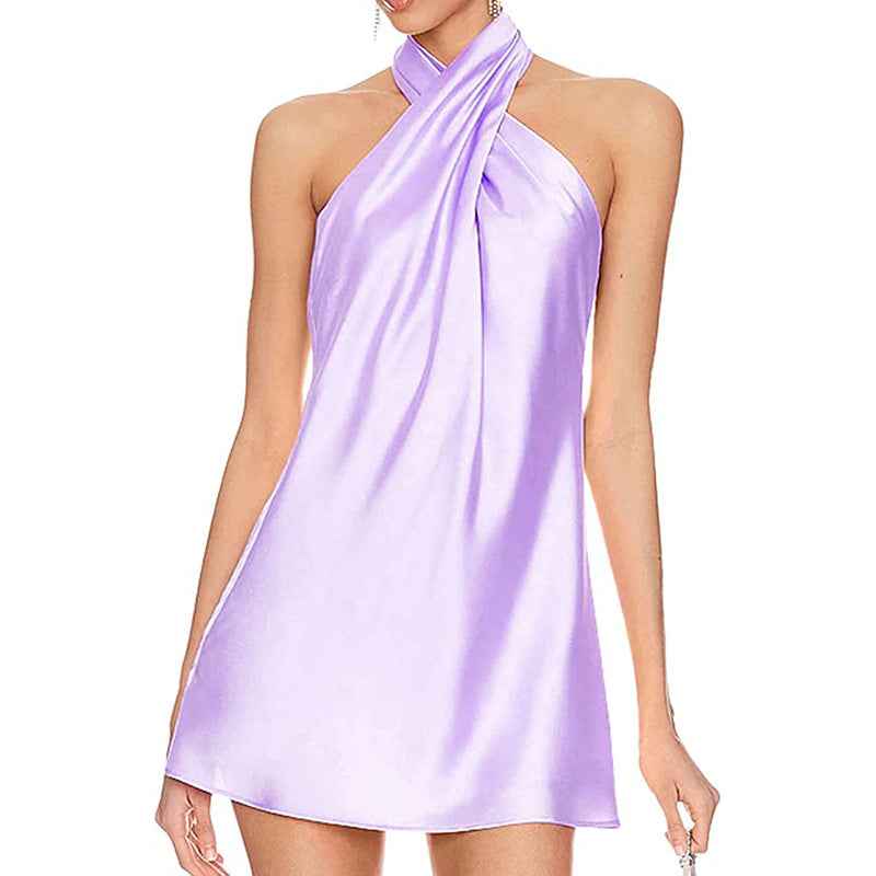 Crossed Strapless Backless Halter-neck Slip Dress