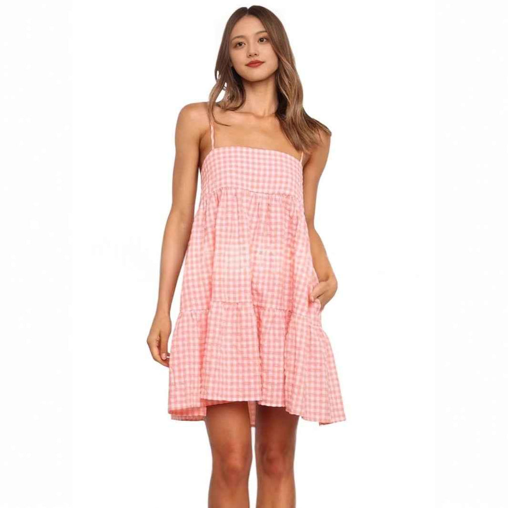 Casual Mini Dress With Shoulder Strap Ruffles And Side Pockets