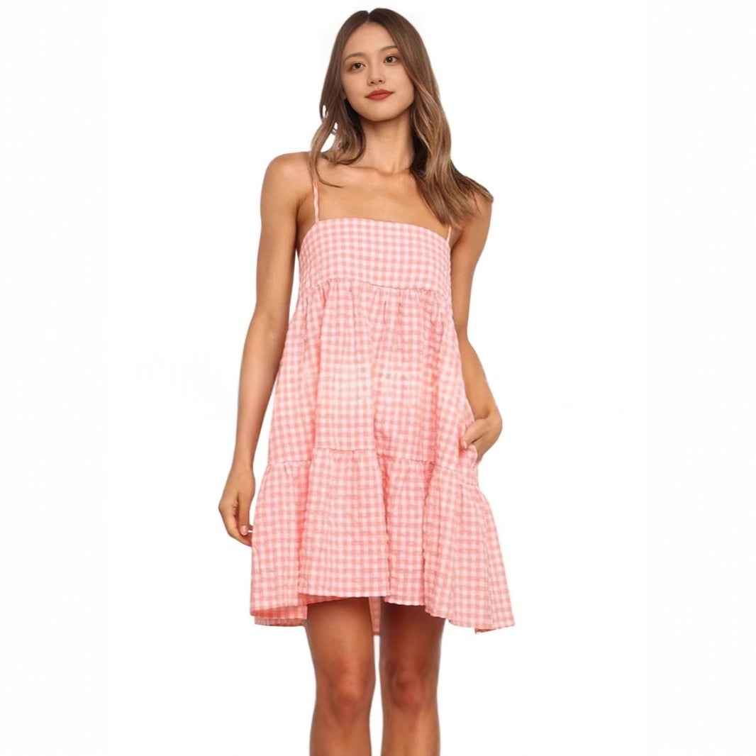 Casual Mini Dress With Shoulder Strap Ruffles And Side Pockets
