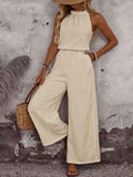 Draped-Neck Sleeveless Vest & Casual Pants Set — 5 Colours