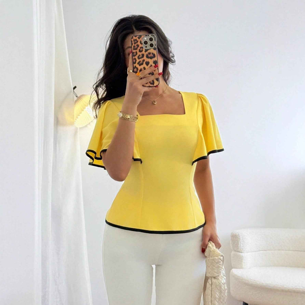Ruffled Hem Short Sleeve Top – Butter Yellow