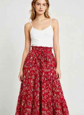 Women's Floral Print Midi A-Line Skirt