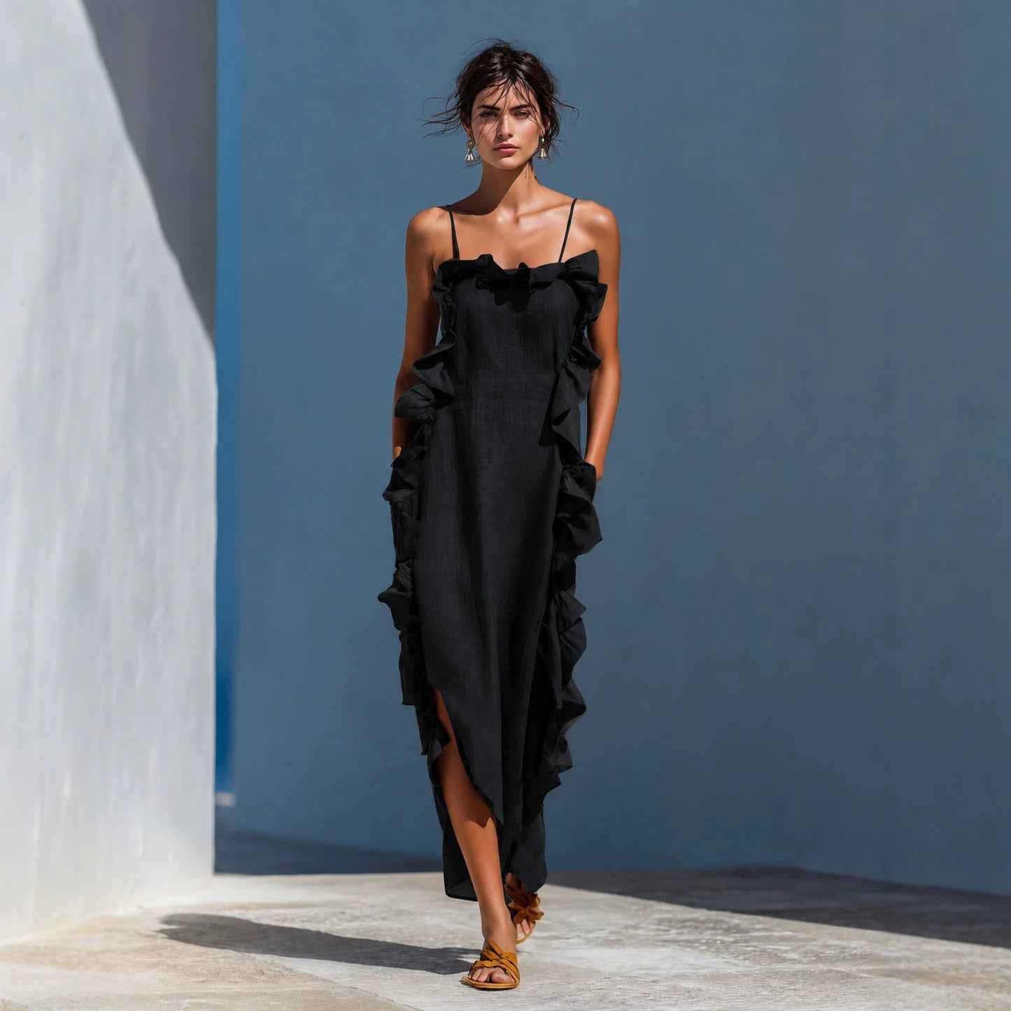 Resort Style Ruffled Sleeveless Dress