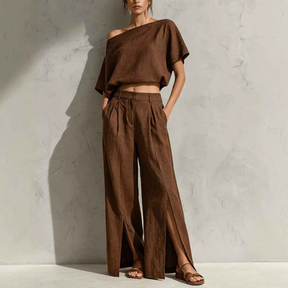 Womens Off-shoulder Top And Pants Set