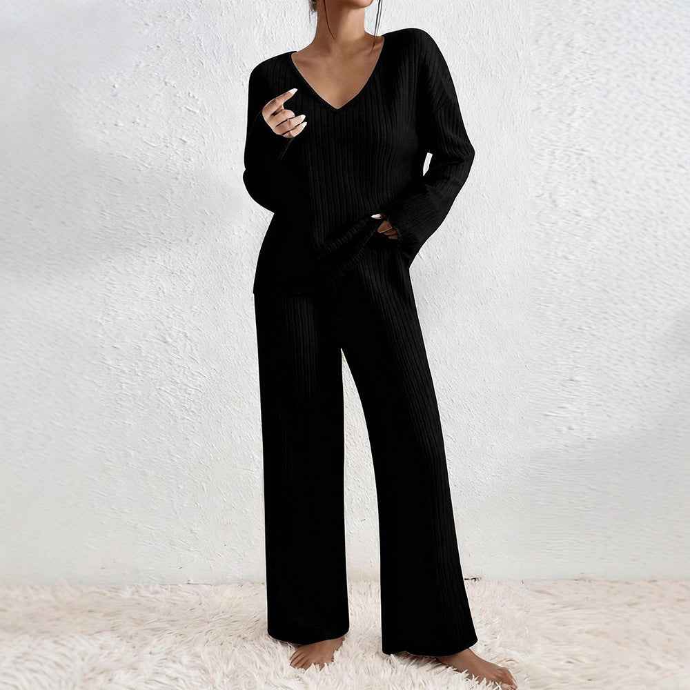 Casual Long-sleeve Top And Pants Two-piece Set