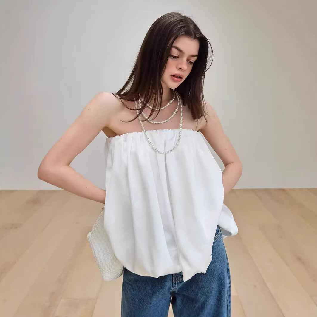 Women's Satin Strapless Bandeau Camisole Top — Loose Fit