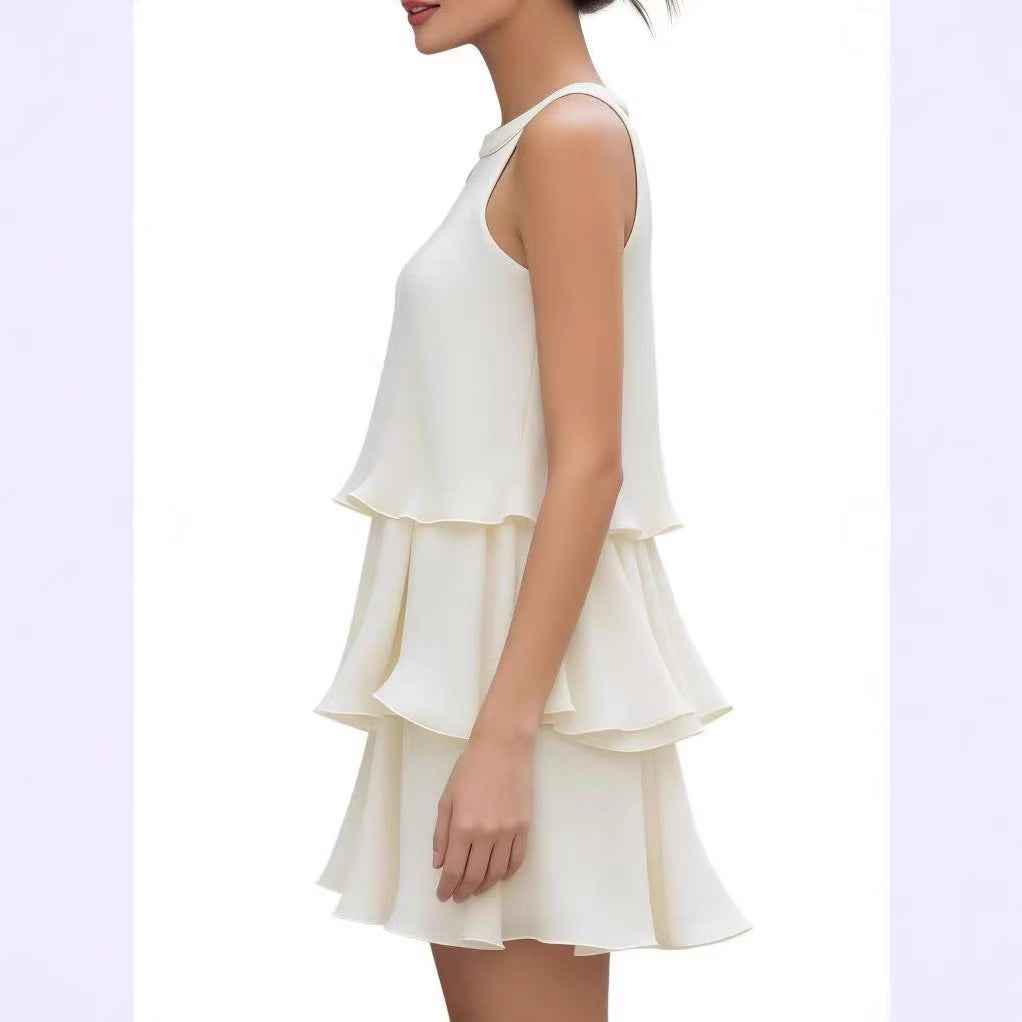 Tiered Cake Midi Dress – Sleeveless with Button Detail