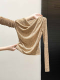 Off-Shoulder Lace Maxi Dress — Irregular Hem, Recycled Fibre, Light Gray