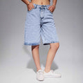 Women's Washed Denim Cropped Shorts – High Waist, Loose Straight Leg