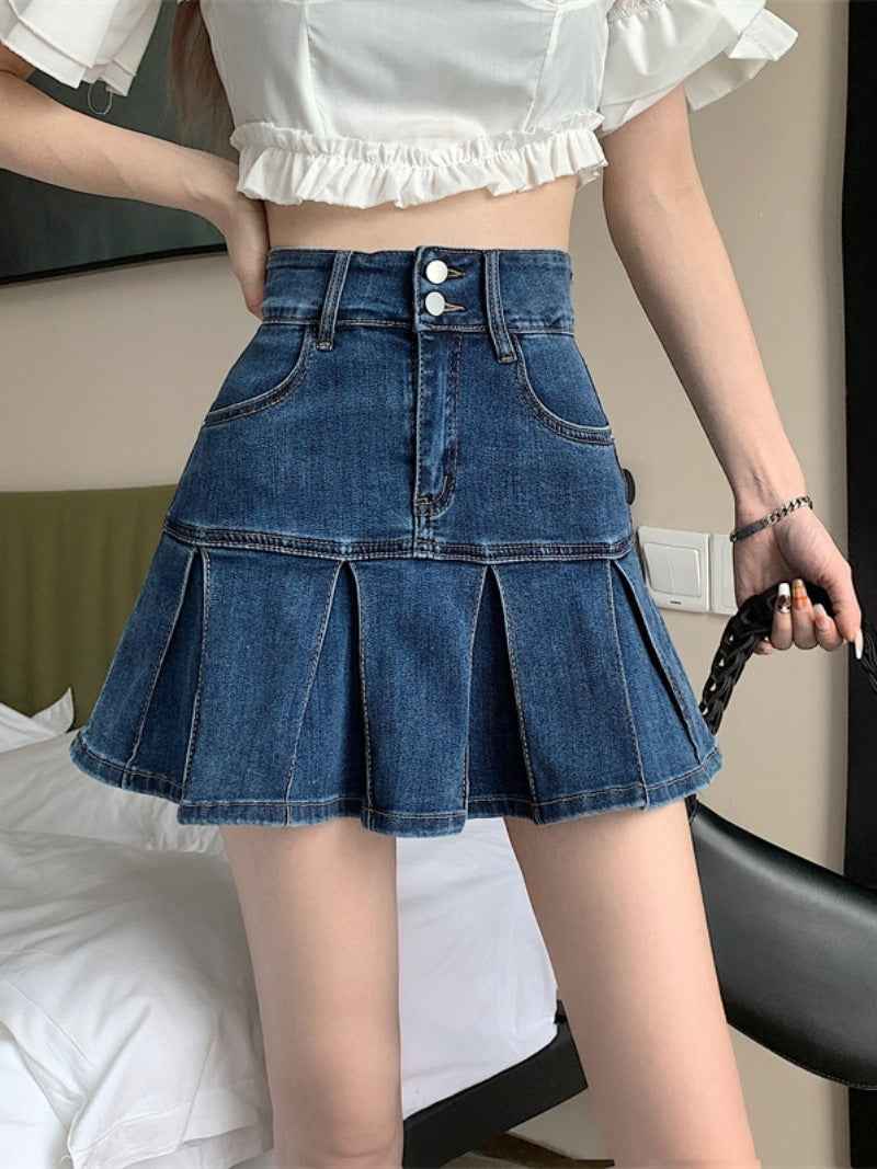 Retro High Waist Denim Skirt For Women