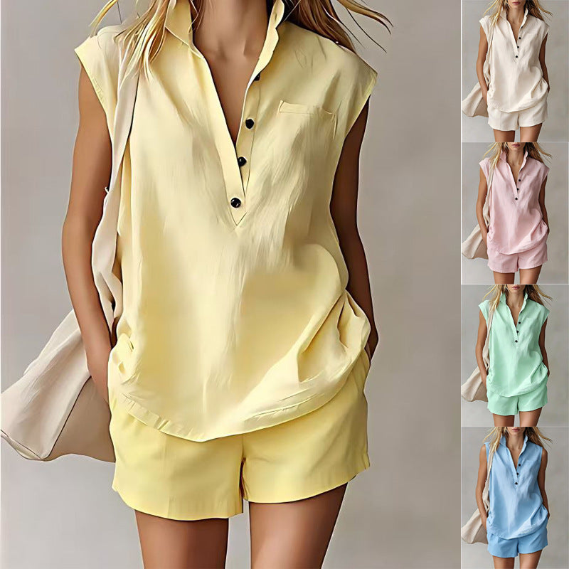 Solid Colour Sleeveless Cardigan & Wide-Leg Pants Set