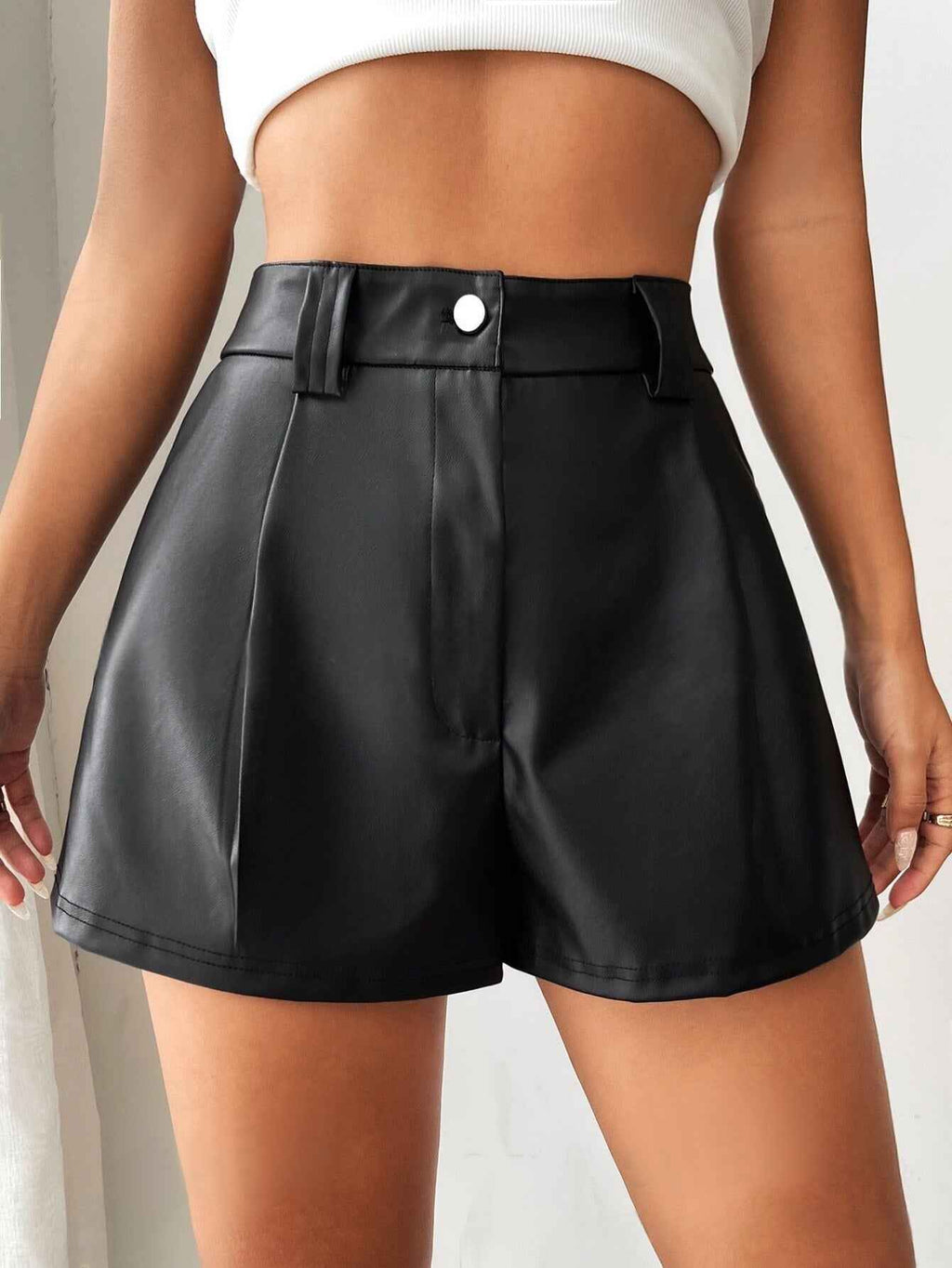Women's High-Waist Slim Leather Patchwork Shorts