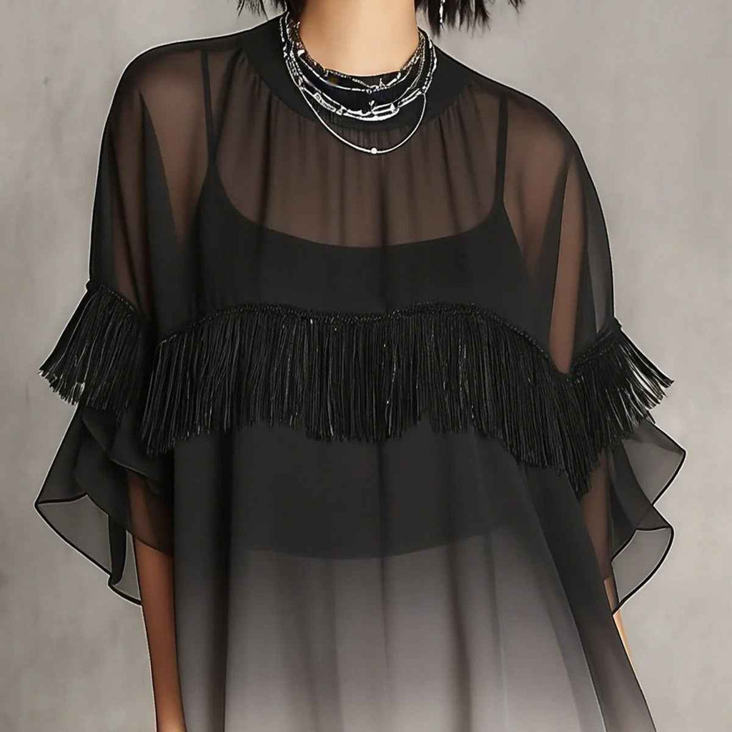 Ruffle-Edge Short-Sleeve Shirt Midi Dress — Relaxed Fit