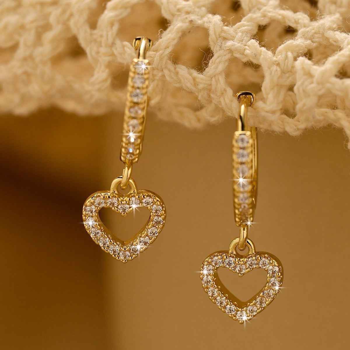 New Vintage Heart Pendant Hoop Earrings For Women 14K Gold Zircon Minimalist Sexy Jewelry
