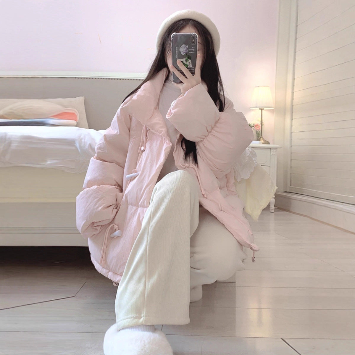 Cotton-Padded Coat with Princess Sleeves – 5 Pastel Colours