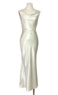 Spaghetti-Strap Open-Back Tie-Detail High-Waist A-Line Satin Maxi Dress