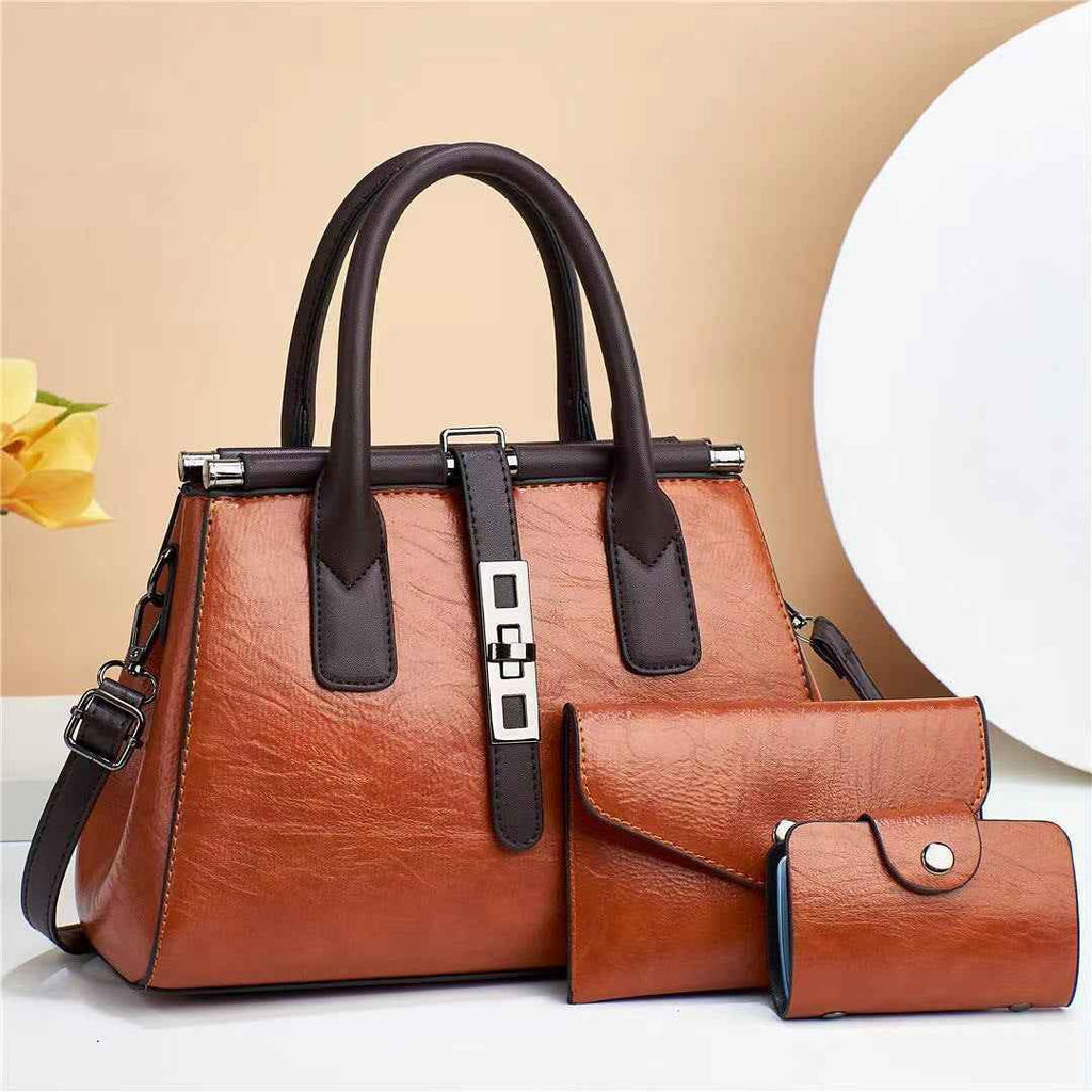 PU Tote Bag Set — 3-Piece, Patchwork Detail, 8 Colours