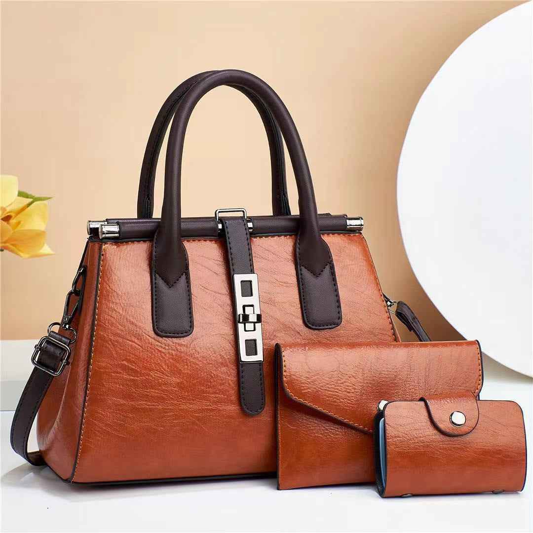 PU Tote Bag Set — 3-Piece, Patchwork Detail, 8 Colours