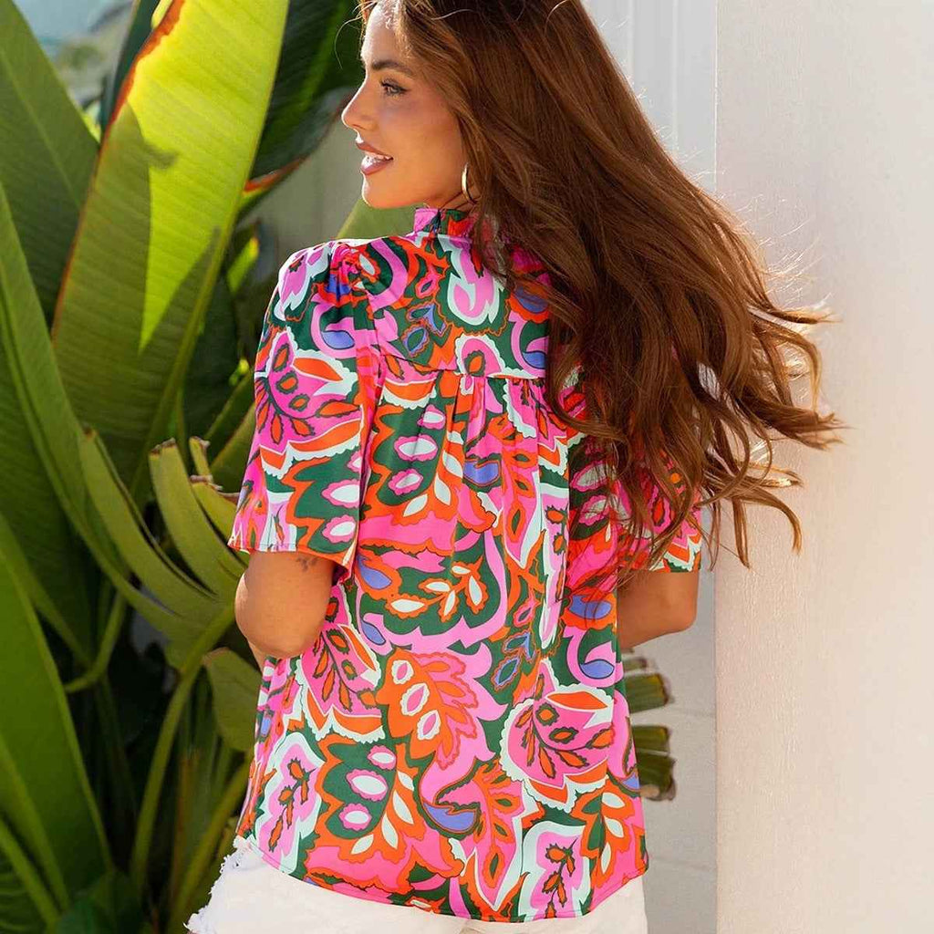 Women's Floral Print Chiffon Blouse – Contrast Detail Pullover Top