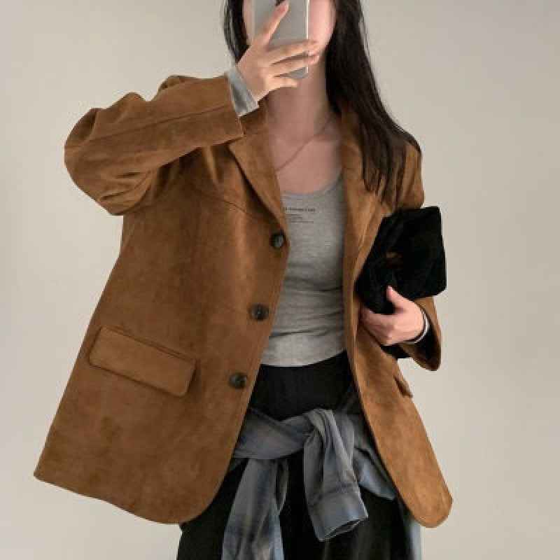 Women's Retro Single-Breasted Jacket – Loose Fit, Two Pockets