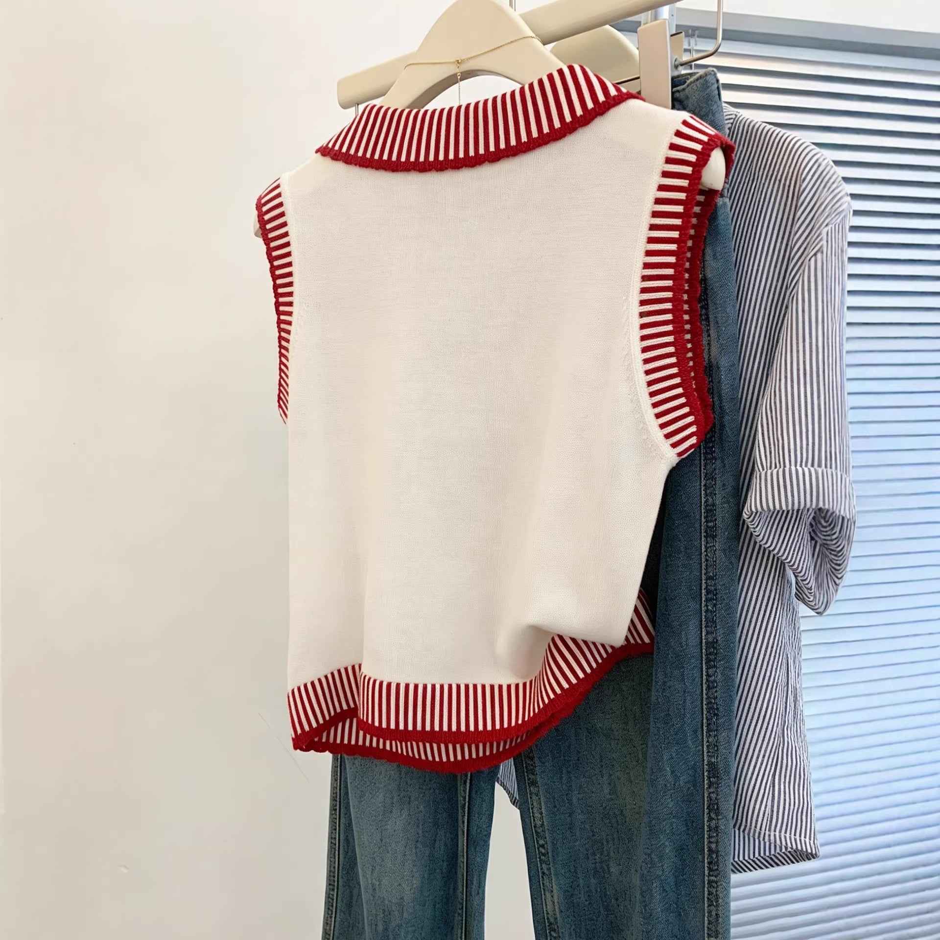 Colour Block Striped Knit Vest – Oversized Viscose Top