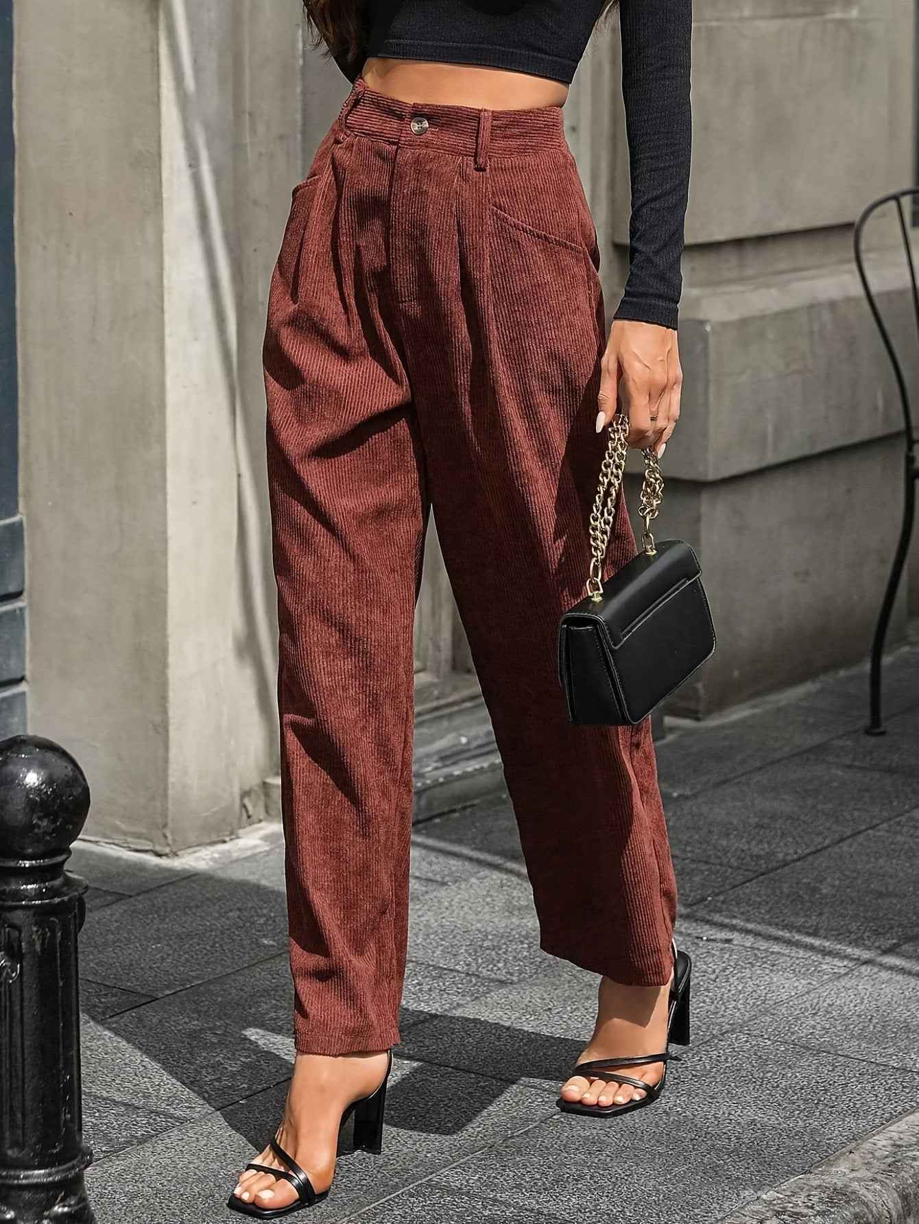 Retro Corduroy Harem Pants — High Waist, Full Length