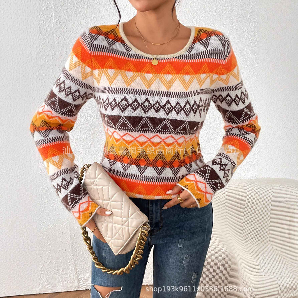 Color-block Sweater Versatile Pullover Knit