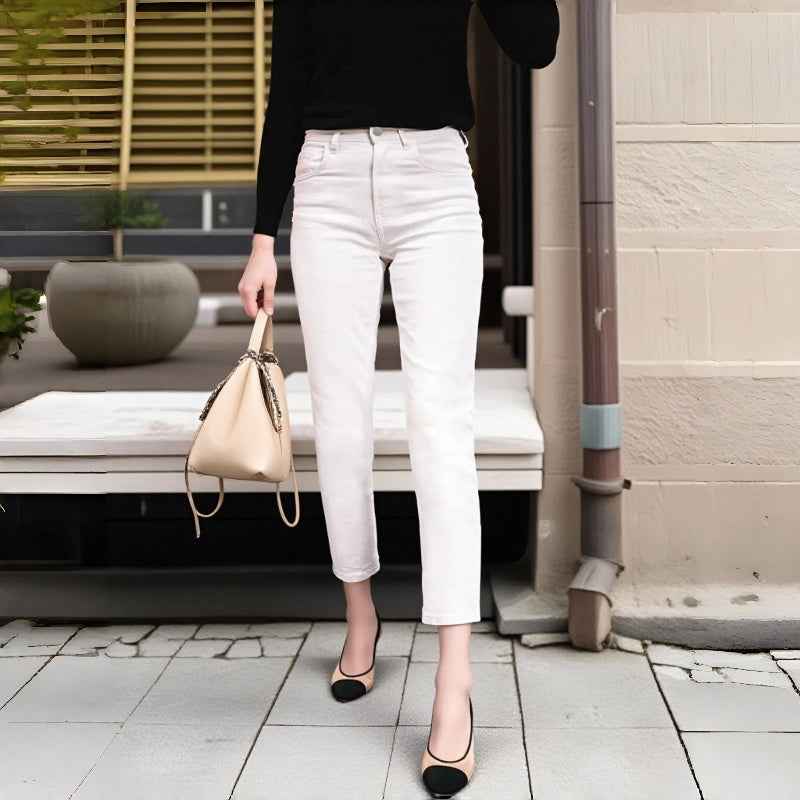 Women's White Cropped Straight-Leg Jeans – Slim Fit