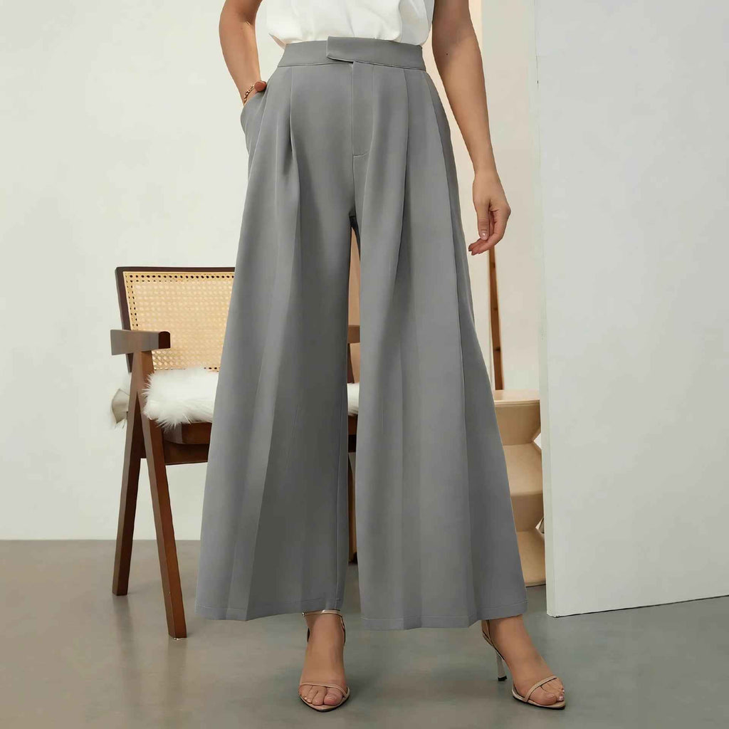 High Waist Wide-Leg Trousers – Elegant Commuter Pants for Women
