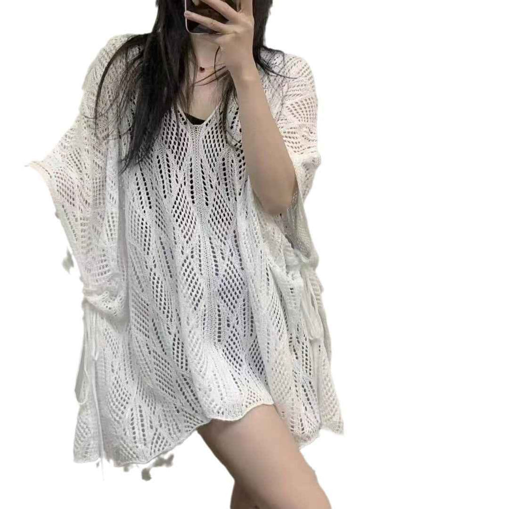 Diamond Knit Hollow-Out Hooded Sweater