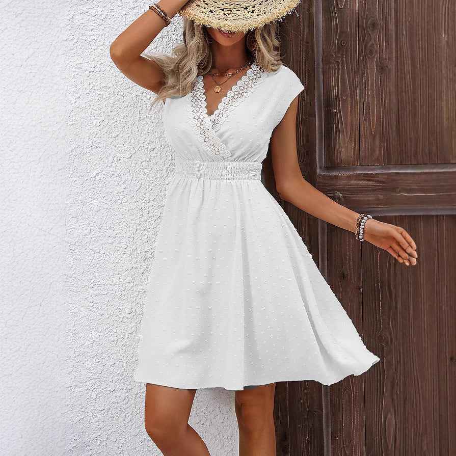 French Style Lace V-neck Midi Dress
