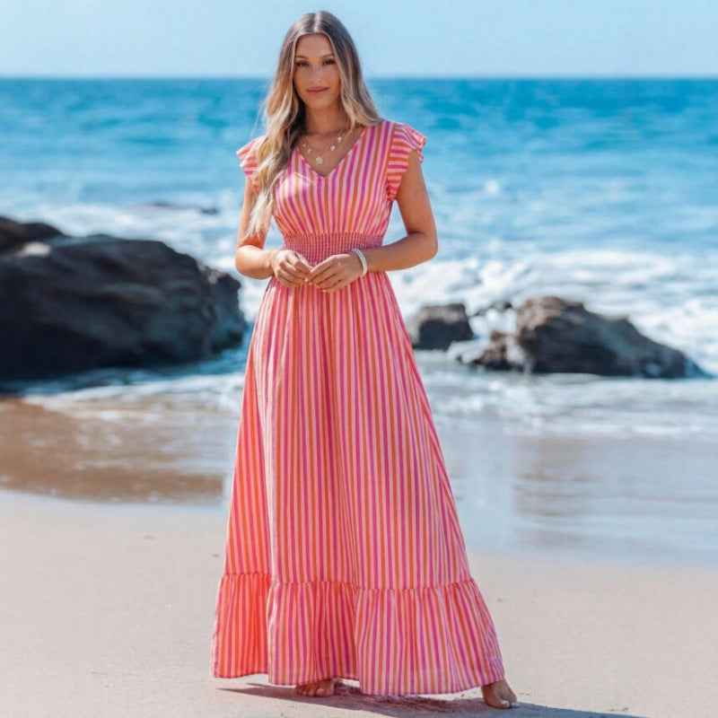 V-Neck Floral Slim-Fit Fashionable Dress