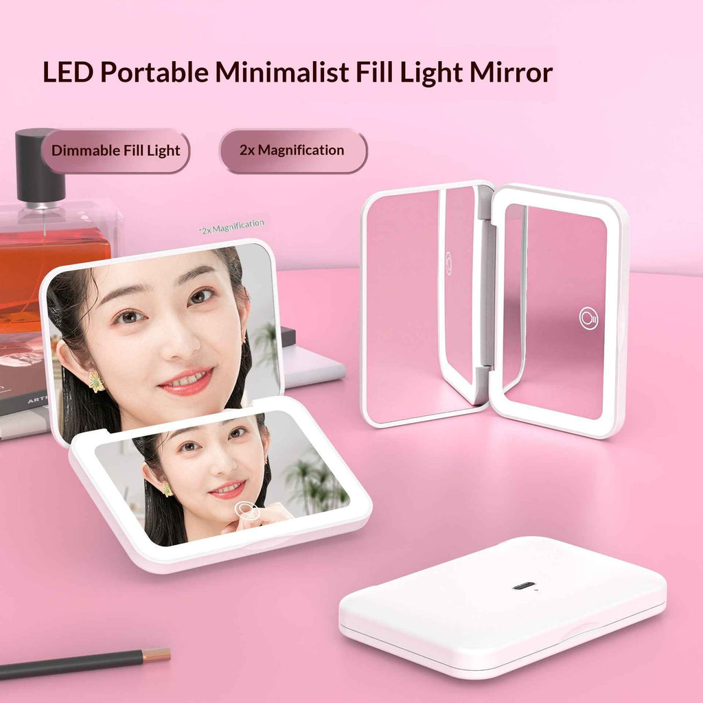 Portable LED Makeup Mirror with 2x Magnification