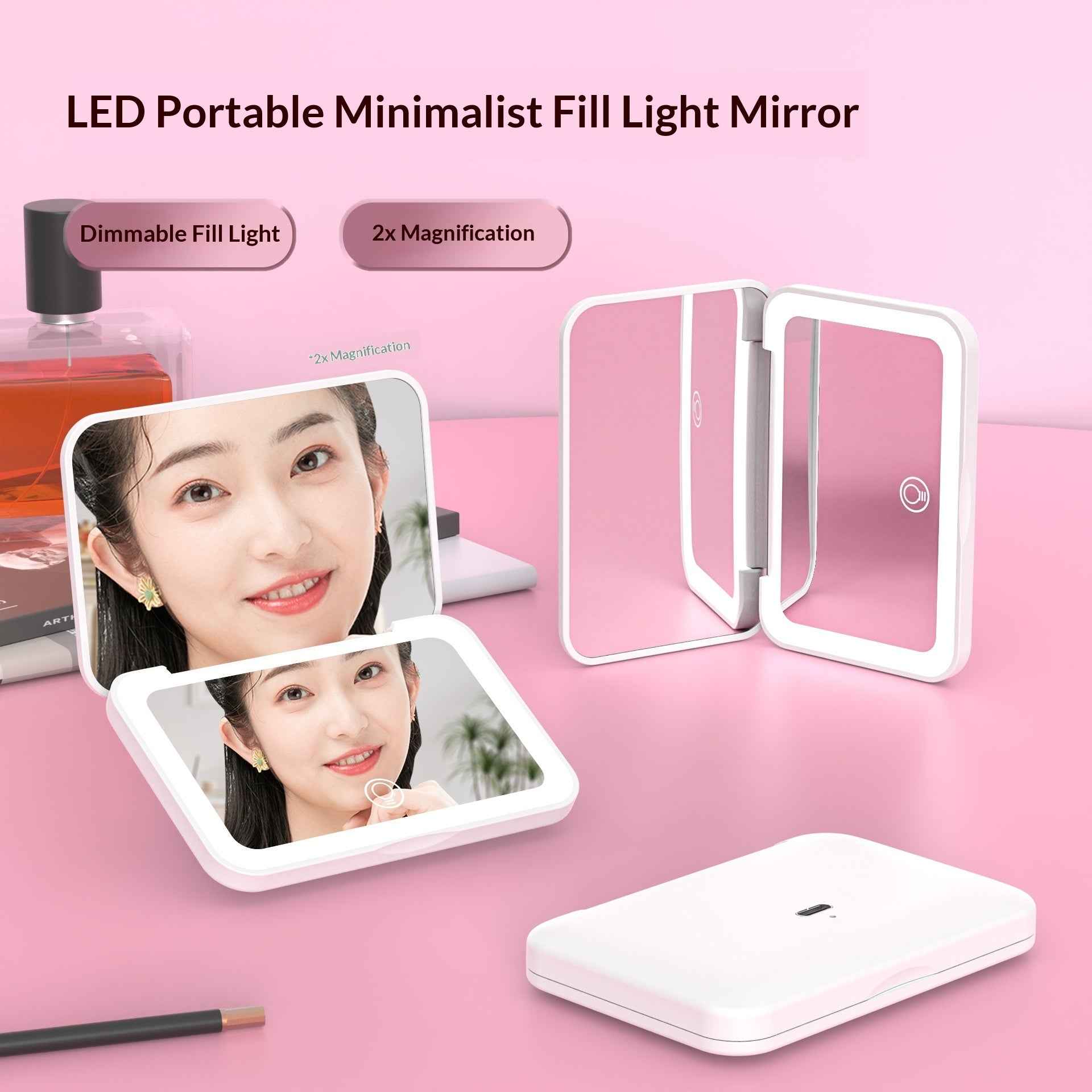 Portable LED Makeup Mirror with 2x Magnification