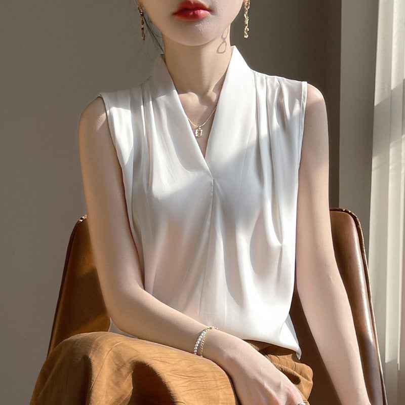 Satin Pearl V-Neck Camisole – Loose Fit Top