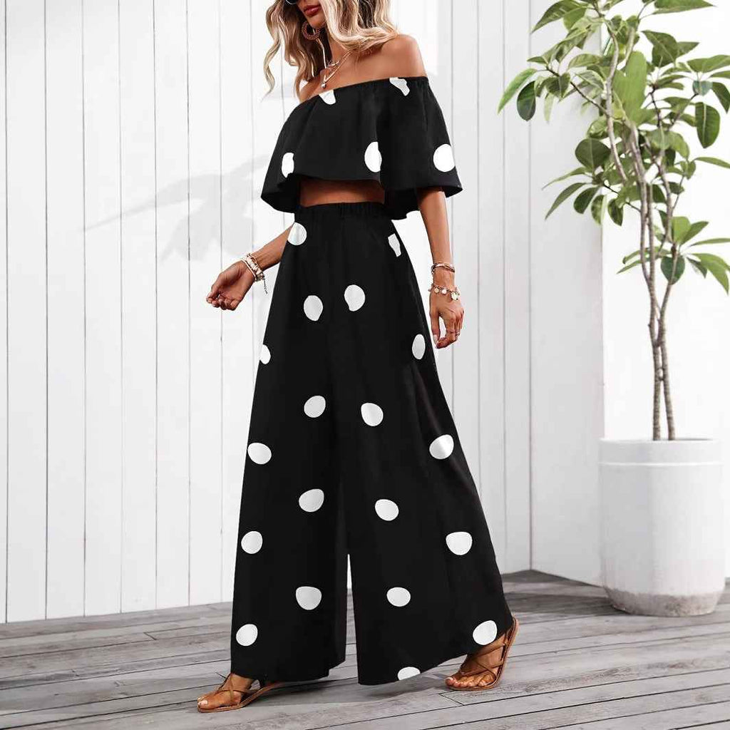 Women's Polka-Dot Tube Top & Wide-Leg Pants Set