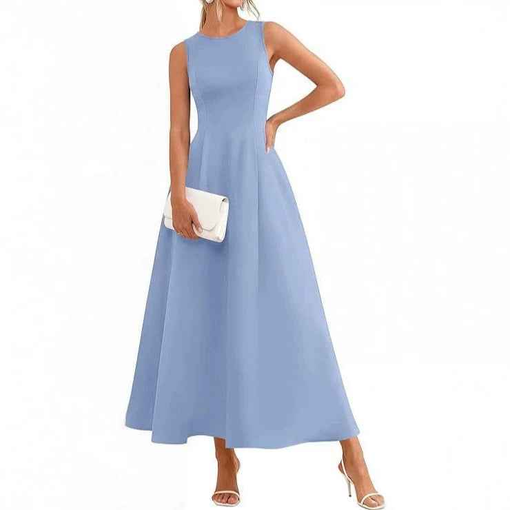 High-Waist Draped A-Line Sleeveless Maxi Dress