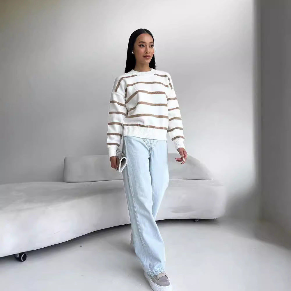 Loose-Fit Striped Long-Sleeve Pullover Top
