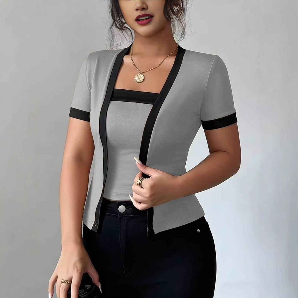 Patchwork Mock Two-Piece Slim Knit Top