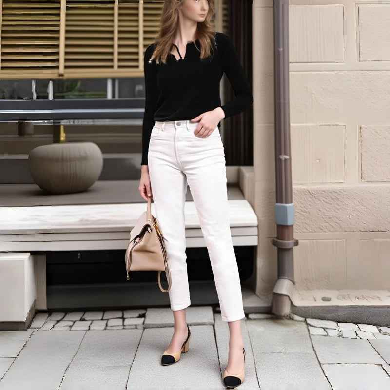 Women's White Cropped Straight-Leg Jeans – Slim Fit