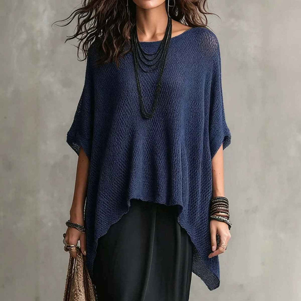 Womens Loose-fitting Crew-neck Blouse With An Asymmetrical Hem