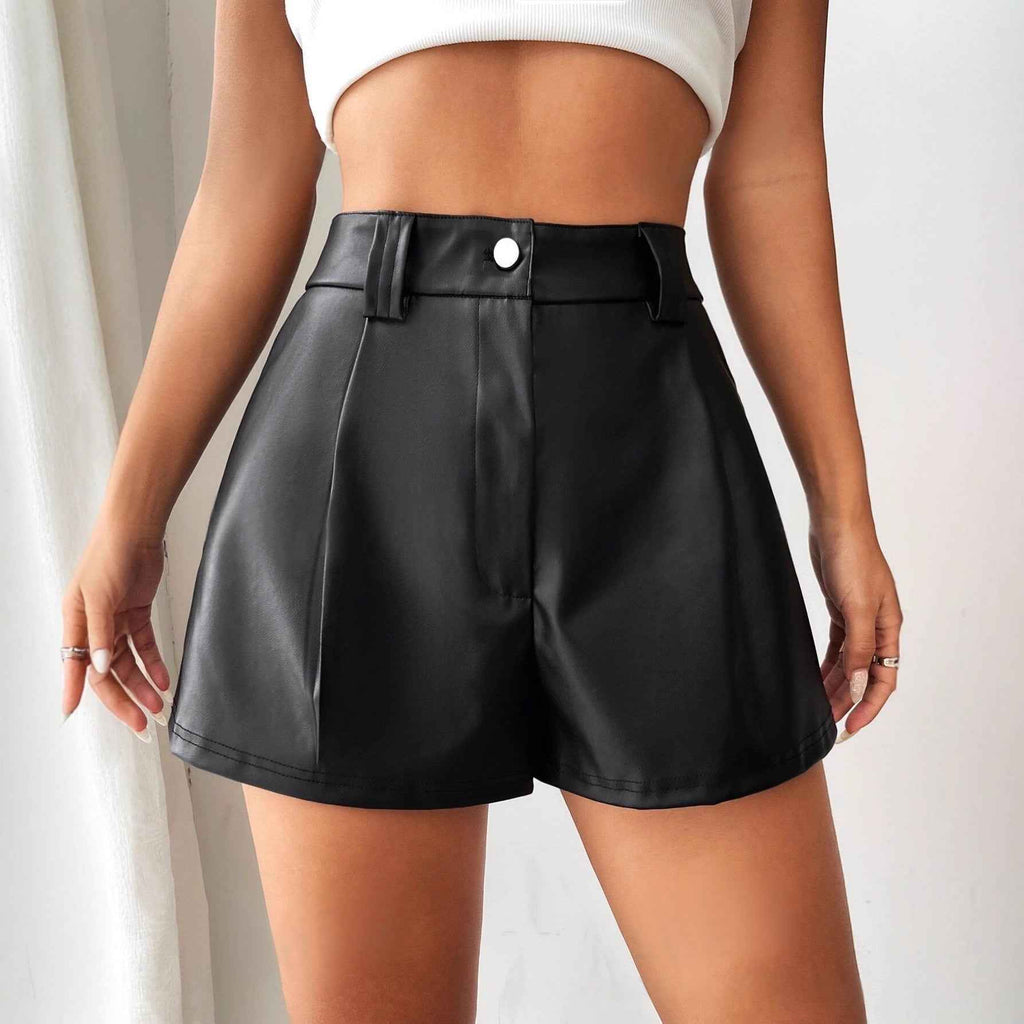 Women's High-Waist Slim Leather Patchwork Shorts