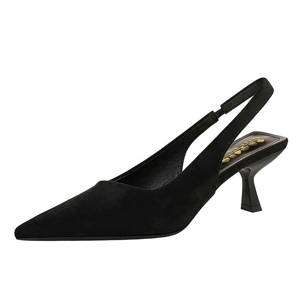 Suede Pointed-toe Peep-toe Slingback Plain High-heeled Womens Shoes
