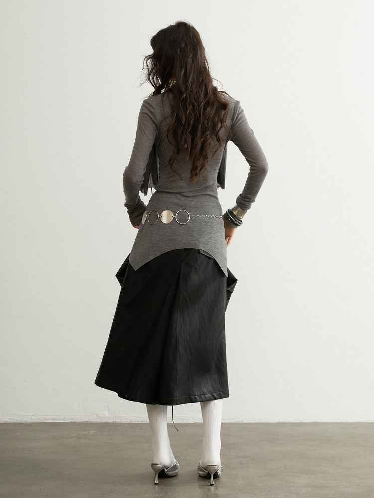 Women’s Pleated Long-Sleeve Blouse – Sculptural Drape Top in Grey | S–L