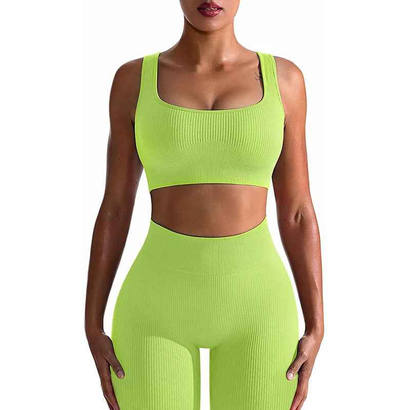 Seamless Yoga Training Threaded High-Elastic Fabric Outdoor Running Fitness Set For Women