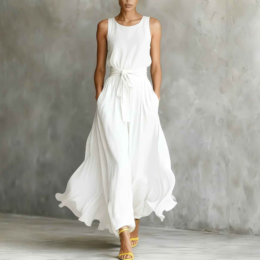 Waist-Cinching Lace-Up Sleeveless Dress