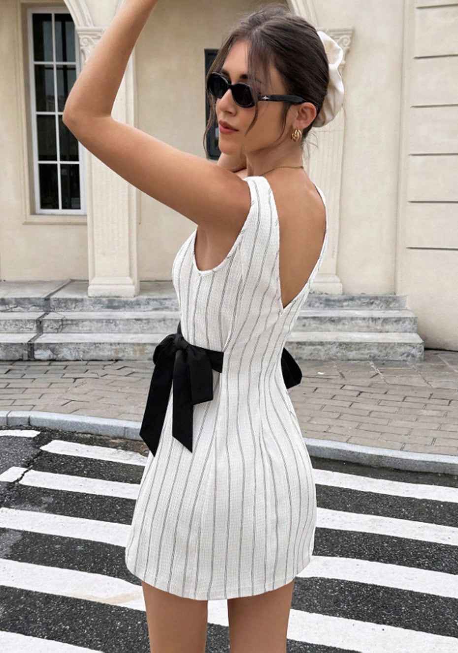 Striped Sleeveless Bow-Tie Dress